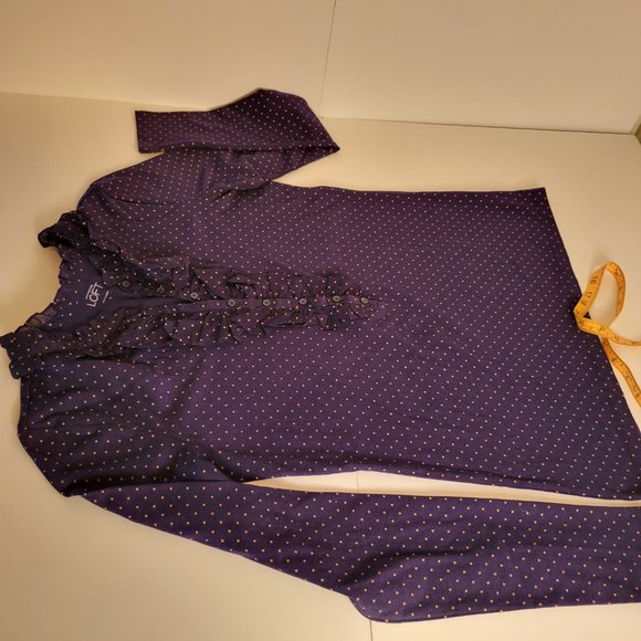 LOFT Navy Poka Dot Ruffle Neck LS Top, Size M, NWOT - Picture 5 of 11